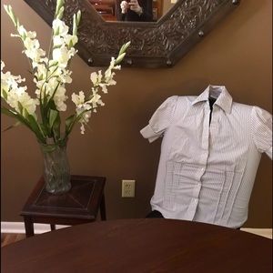 Pin striped cap sleeve button down blouse